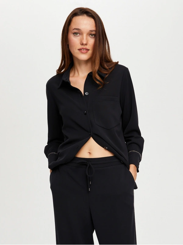 Faik Sönmez Kadın Relax Zincir Şeritli Modallı Örme Siyah Tunik UW26TNK017