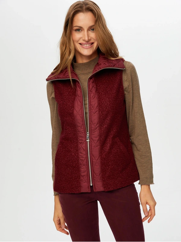 Faik Sönmez Kadın Kapitone Garnili Bürümcük Mürdüm Yelek UW26KYL005