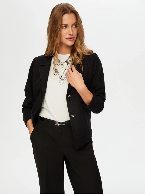 Faik Sönmez Kadın Kendinden Simli Örme Siyah Ceket UW26CKT024