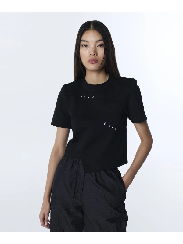 Twist Metal Aksesuarlı Asimetrik T-Shirt TS1260070090