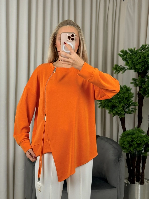 On Fashion Sıfır Yaka Fermuar Detaaylı Tunik 56433