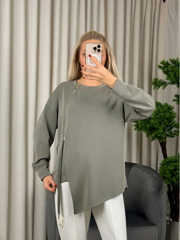 On Fashion Sıfır Yaka Fermuar Detaaylı Tunik 56433