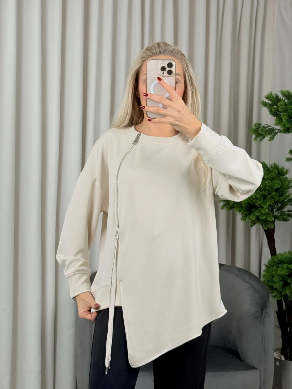 On Fashion Sıfır Yaka Fermuar Detaaylı Tunik 56433