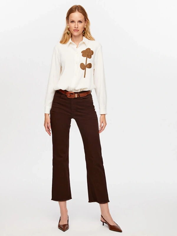 Faik Sönmez Kadın Wide Leg Fit Renkli Kahverengi Jean Pantolon UW26JPN001