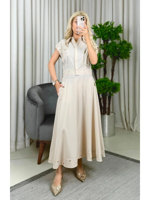 On Fashion Cebi Aksesuarlı Altı Kuşgözü Paraşüt Etek 56402