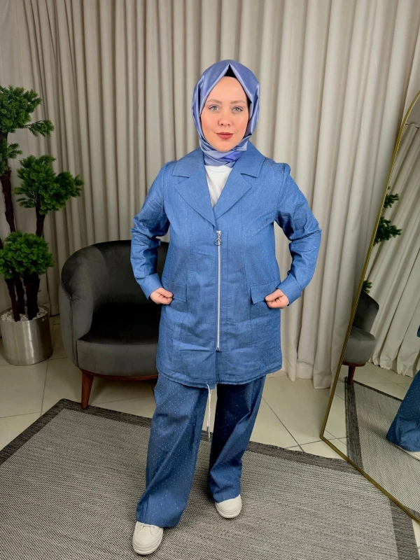 Fuat Gürşen Beli Lastikli Taşlı Pantolon 3407