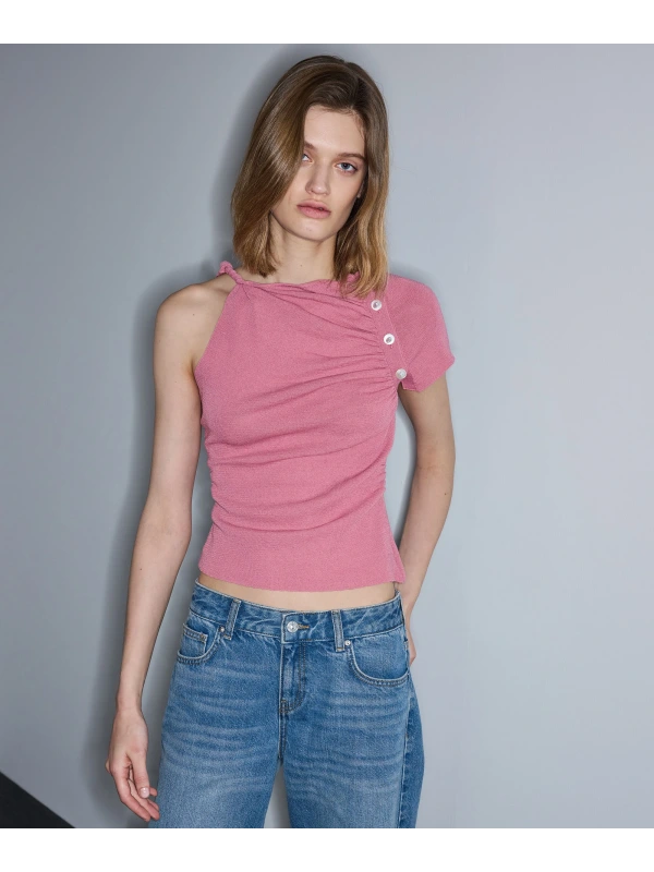 İpekyol Asimetrik kol büzgülü Triko IS1260050054