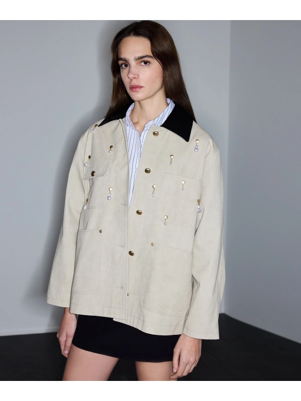 İpekyol Suni İnci Aksesuarlı Non Denim Ceket IS1260012029
