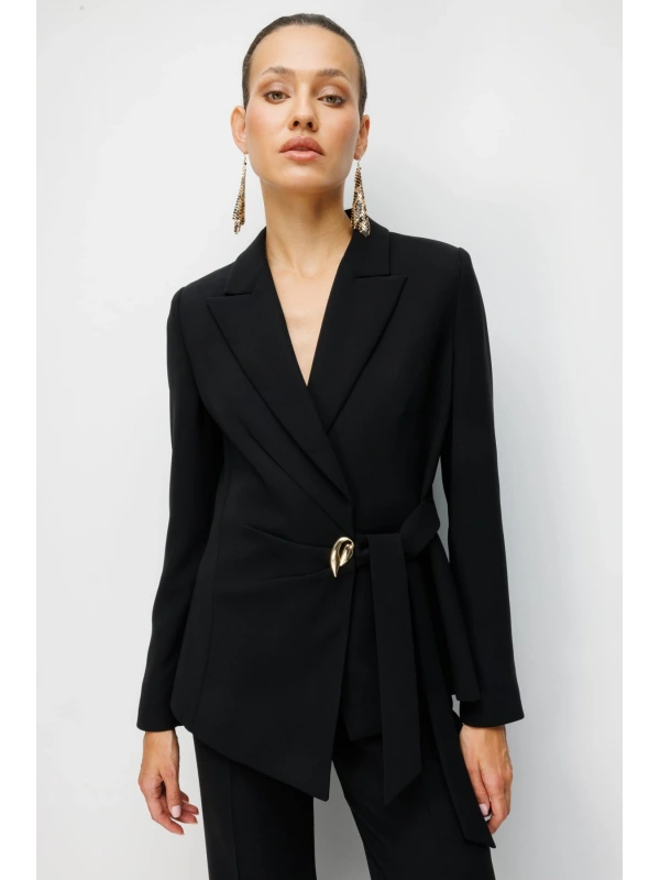 Ekol Beli Kuşaklı Metal Aksesuarlı Ceket 01142