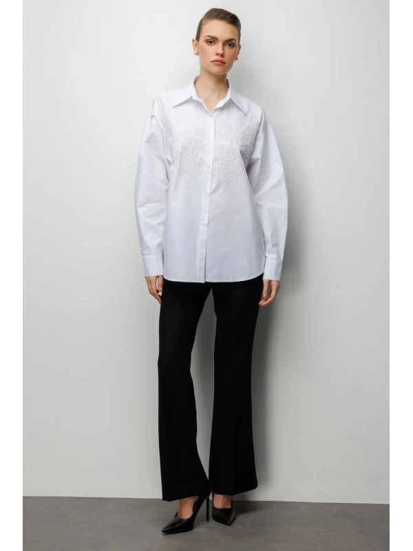 Ekol Boncuk İşlemeli Pamuk Gömlek 02814