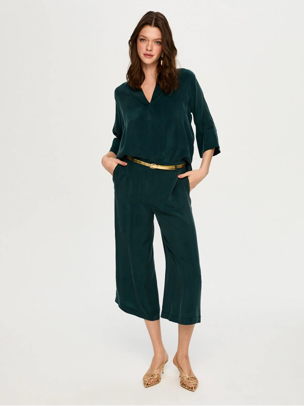 Faik Sönmez Beli Lastikli Wide Leg Fit Modallı Capri US26CPR004