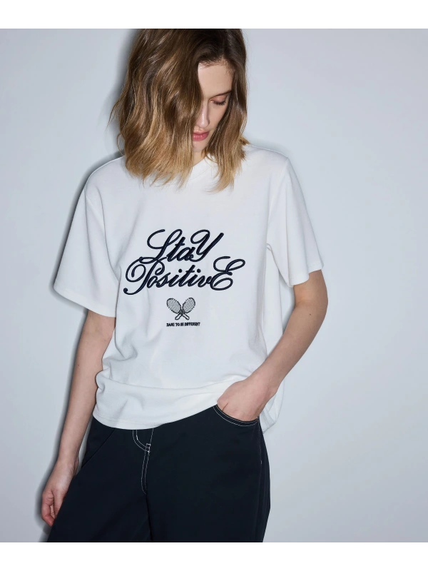 İpekyol Slogan Nakışlı T-Shirt IS1260070047