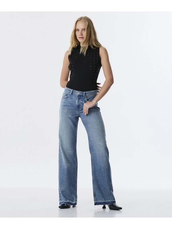Twist Hotfix Baskılı Wide Leg Jean Pantolon TW6250018011