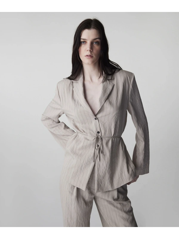 İpekyol Çizgi Jakarlı Kuşaklı Blazer IS1260106024