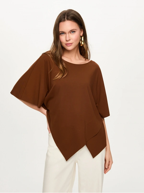 Faik Sönmez Mendil Form Asimetrik Yuvarlak Yaka T-Shirt US26TSH062