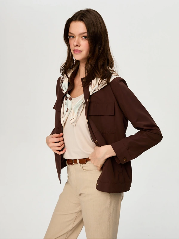 Faik Sönmez Desenli Fular Aksesuarlı Pamuklu Ceket US26CKT031