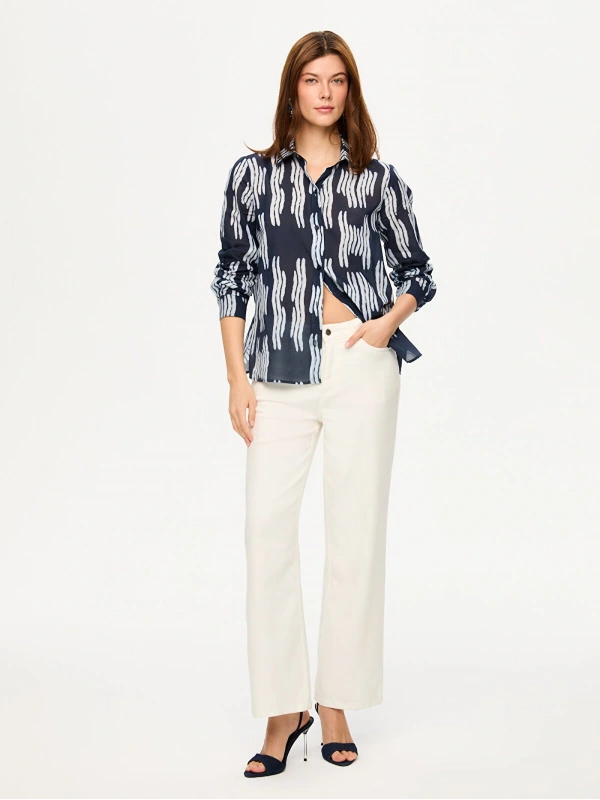 Faik Sönmez Çizgili Desen Uzun Kol Pamuk Vual Gömlek US26GML052