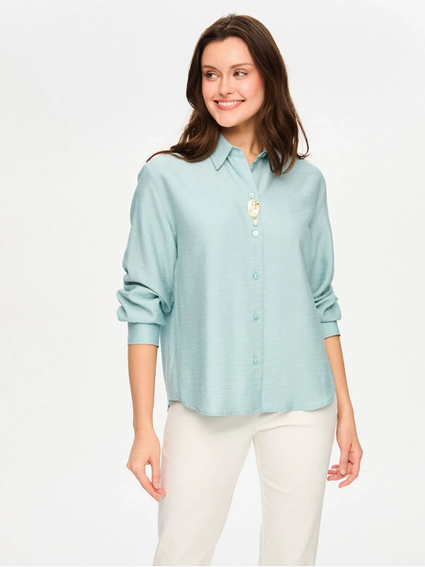 Faik Sönmez Cebi Gold İnci Aksesuarlı Kendinden Desenli Gömlek US26GML017