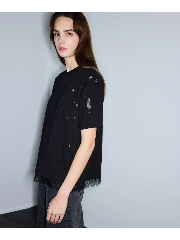 İpekyol Eskitme Efektli Kumaş Mix T-Shirt IS1260070098