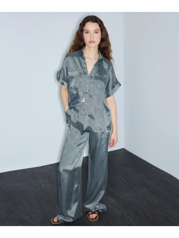 İpekyol Parlak Dokulu Wide Leg Pantolon IS1260003245