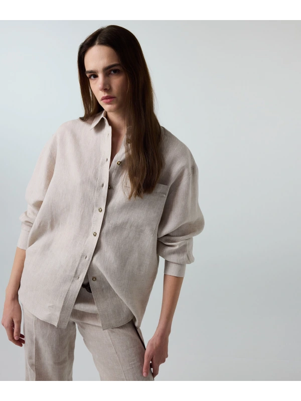 İpekyol Kontrast Düğmeli Keten Gömlek IS1260025280