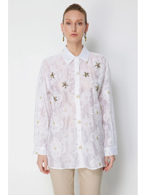 Ekol Çiçek İşlemeli Gömlek 02918