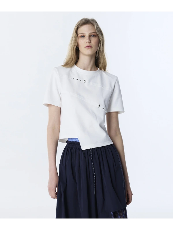 Twist Metal Aksesuarlı Asimetrik T-Shirt TS1260070090