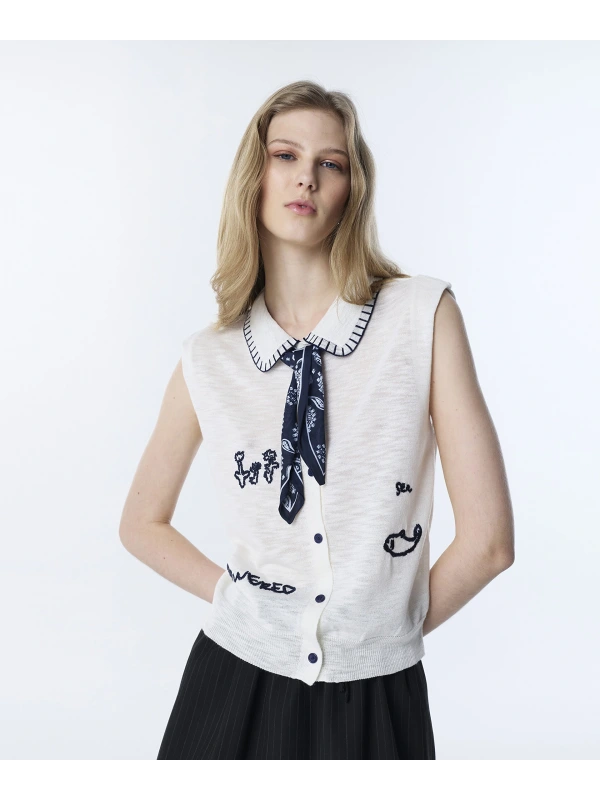 Twist Fular Aksesuarlı ve Nakışlı Triko TS1260050066