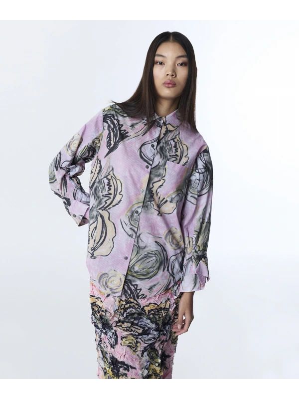 Twist Kırışık Efektli Desenli Gömlek TS1260025129