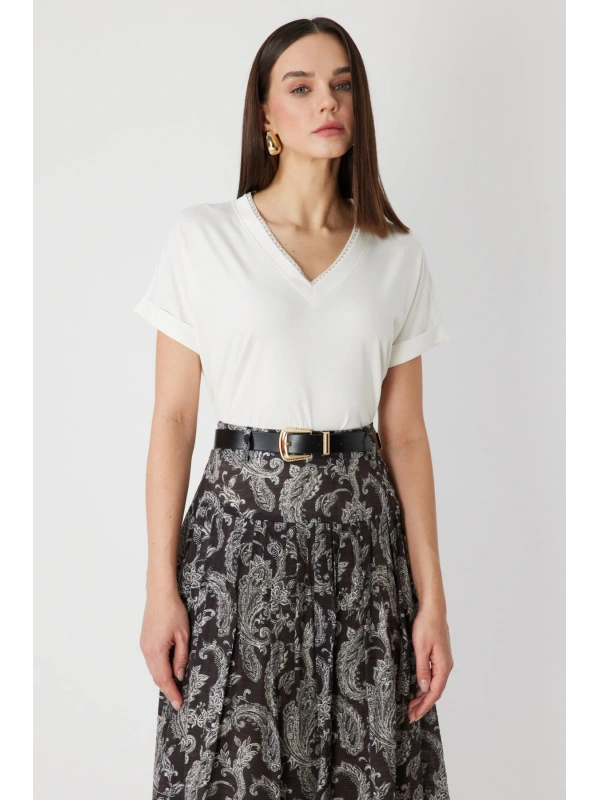 On Fashion Yakası Zincirli V Yaka Bluz 71352
