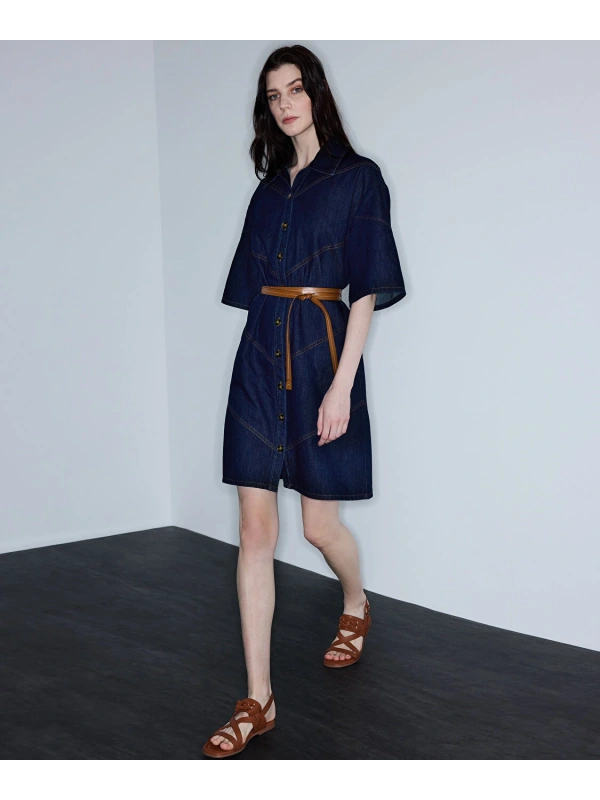 İpekyol Kontrast Kuşaklı Denim Elbise IS1260002203