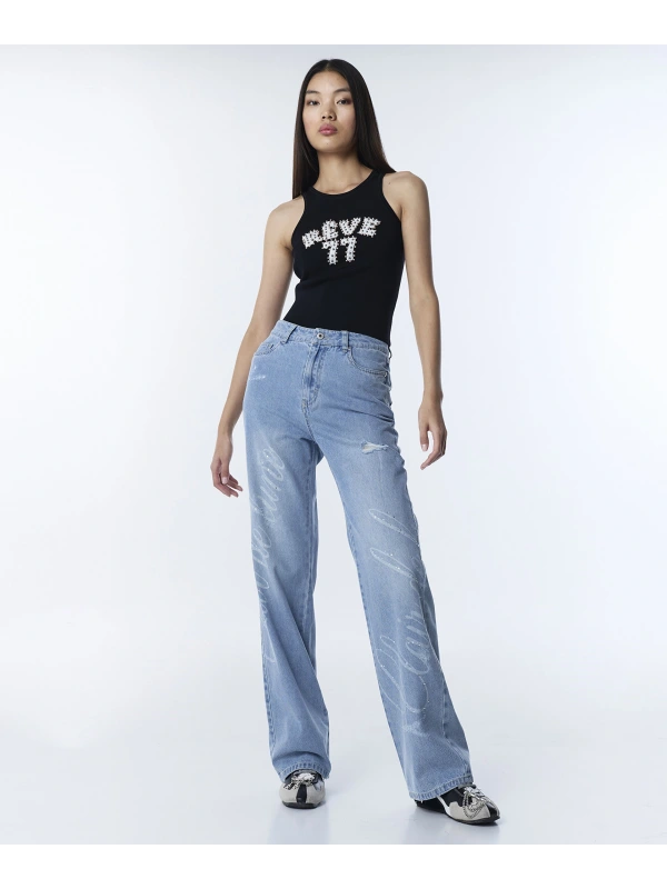 Twist Slogan ve Hotfix Baskılı Jean Pantolon TS1260018008
