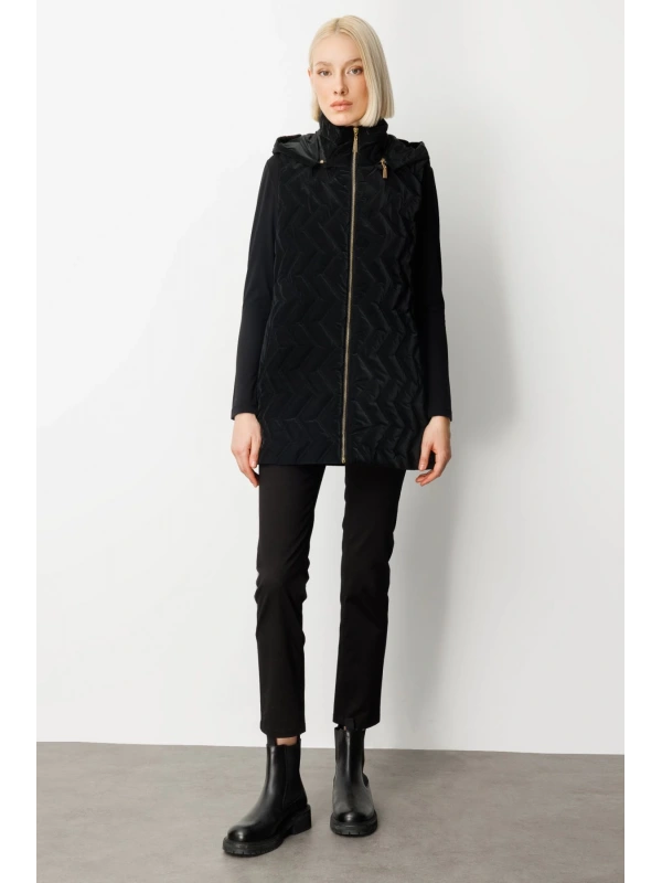 Ekol Aksesuar Detaylı Kadın Siyah Şişme Yelek 08583