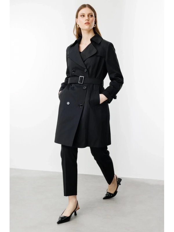 Ekol Beli Kuşaklı Düğmeli Trençkot 07502