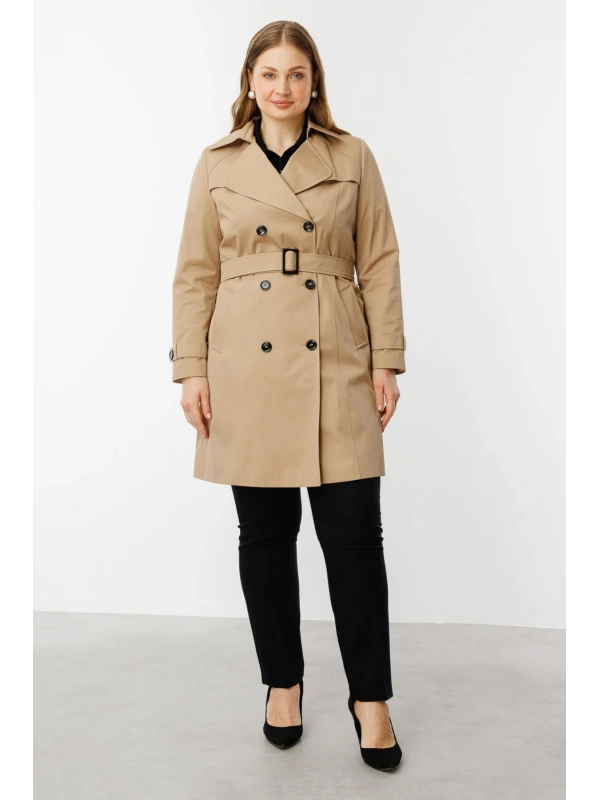 Ekol Beli Kuşaklı Düğmeli Trençkot 07502