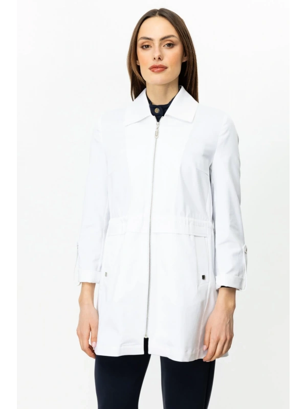 Ekol Beli Lastikli Fermuarlı Ekru Kadın Trençkot 07044