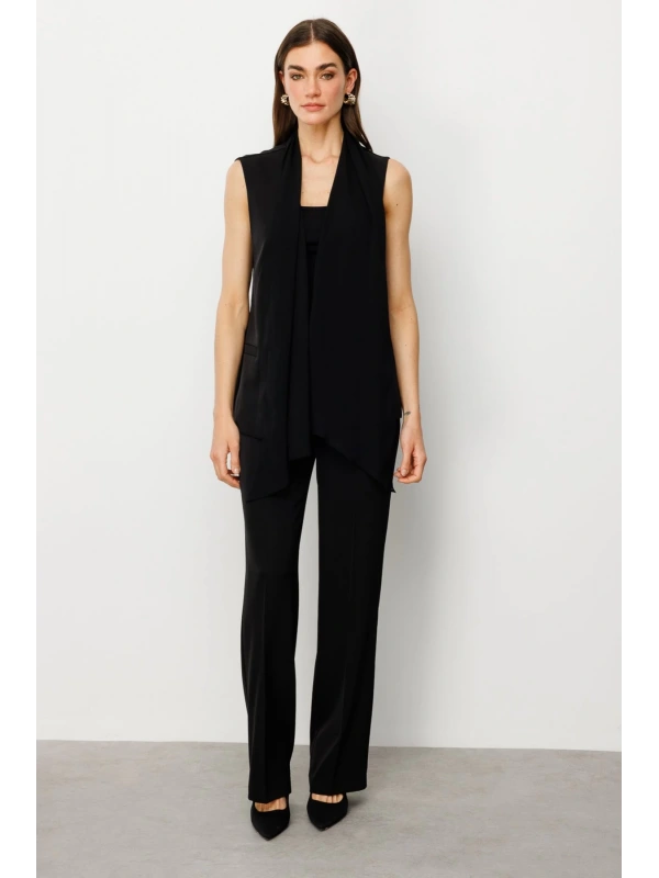 Ekol Bol Paça Cepsiz Siyah Kadın Pantolon 06504