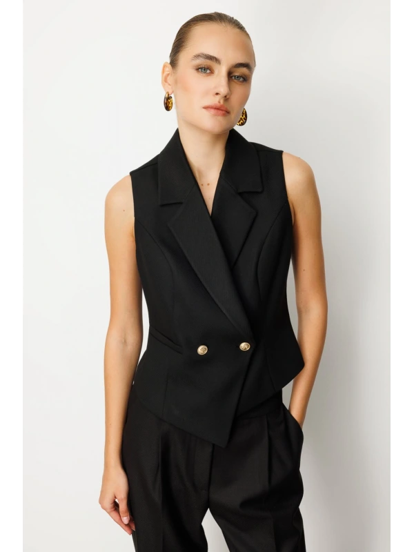 Ekol Cep Detaylı Kadın Siyah Yelek 05053