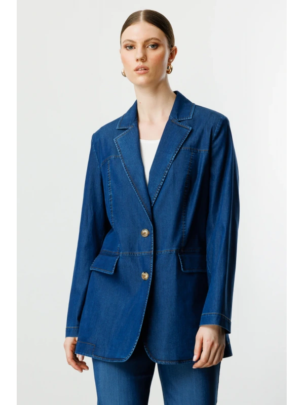 Ekol Kadın Çift Düğmeli İndigo Kap Ceket 04602