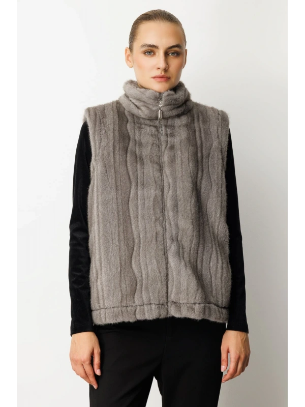 Ekol Çizgi Geçişli Kadın Gri Peluş Yelek 08505