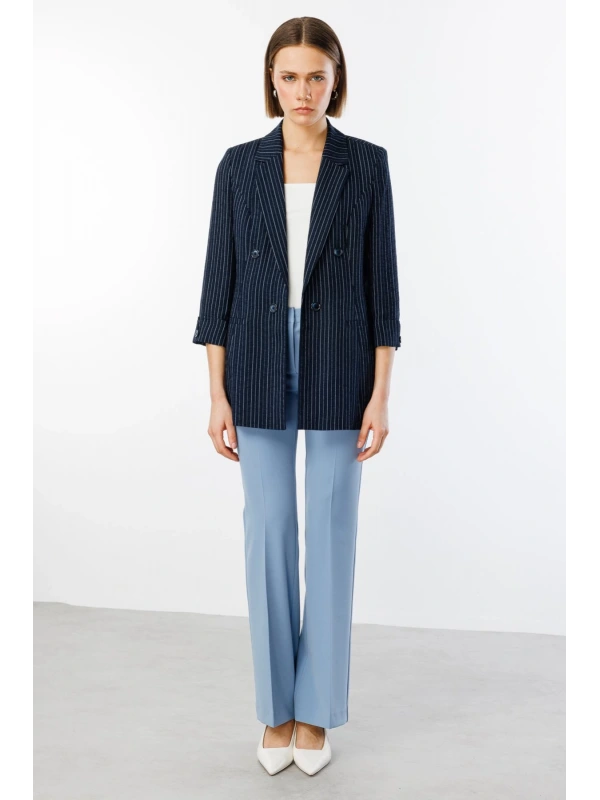 Ekol Çizgili Uzun Ceket 04114