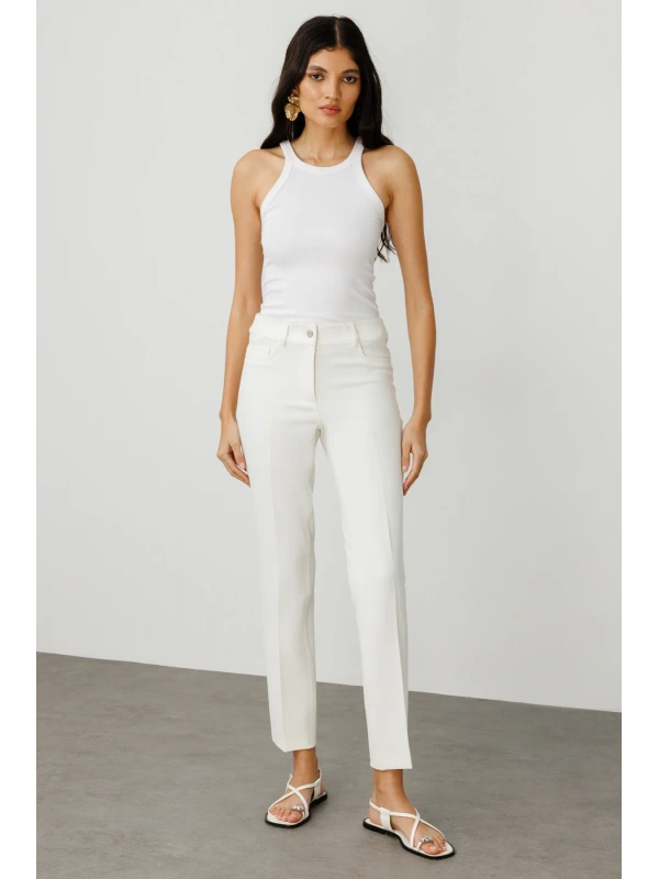 Ekol Dar Paça Kumaş Ekru Kadın Pantolon 02142