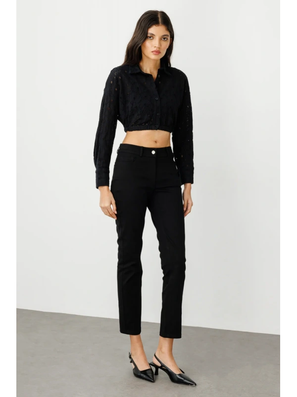 Ekol Dar Paça Siyah Kadın Kumaş Pantolon 02142