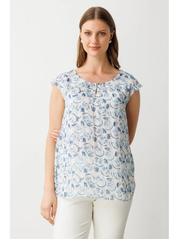 Ekol Desenli Şifon Bluz 03624