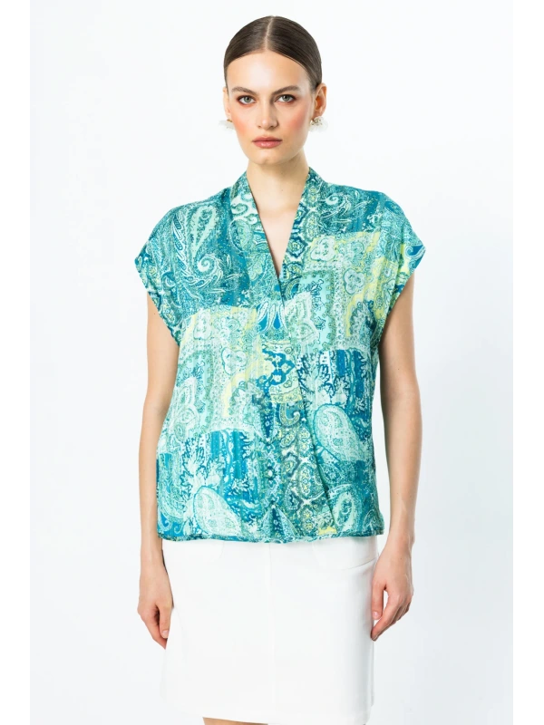 Ekol Desenli V Yaka Bluz 03140