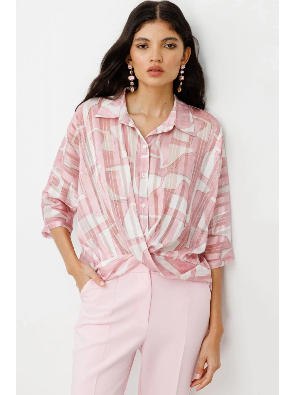 Ekol Düğmeli Bel Büzgülü Bluz 03126