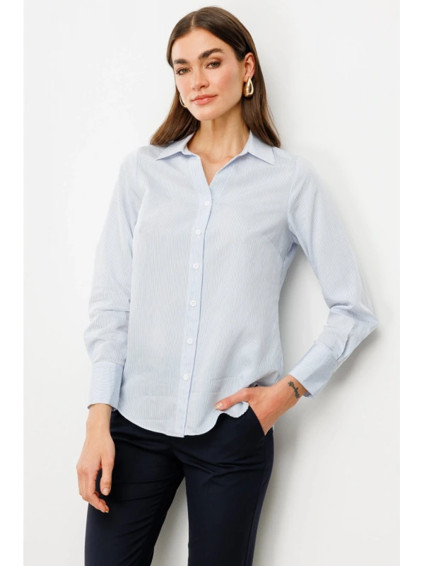 Ekol Düğmeli Çizgili Gömlek 03008