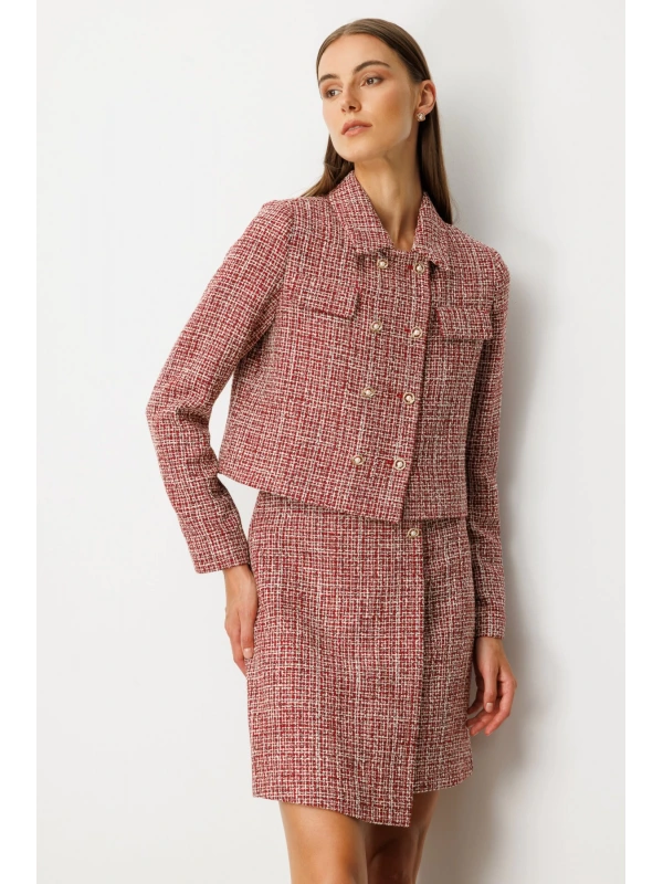 Ekol Düğmeli Kadın Kırmızı Tüvit Ceket 05045