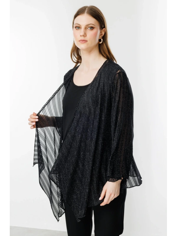 Ekol Büyük Beden İç Atletli Simli Siyah Kadın Bluz 04582