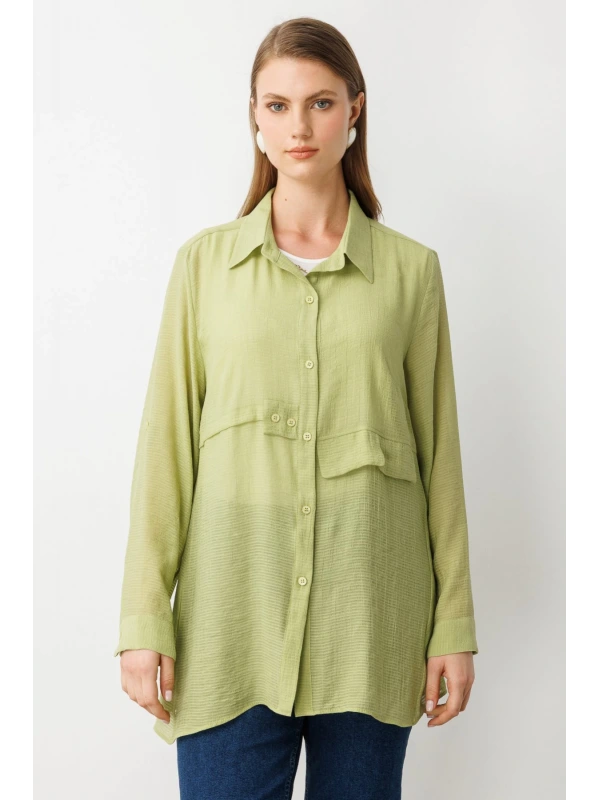 Ekol Büyük Beden İçlik Aksesuarlı Fıstık Yeşili Bluz 03650